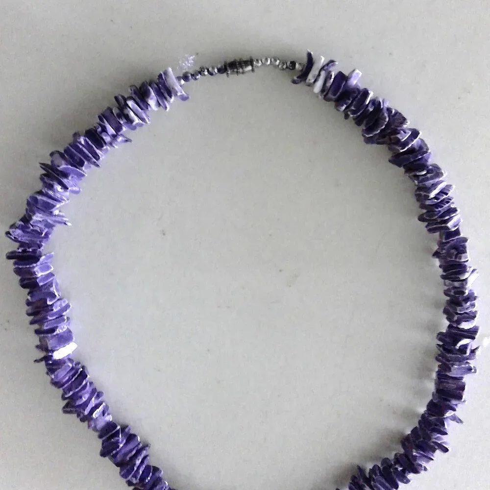 Puka Shell Necklace Purple 17 3/4